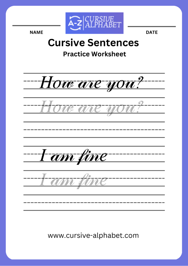 Cursive Sentence worksheet 1