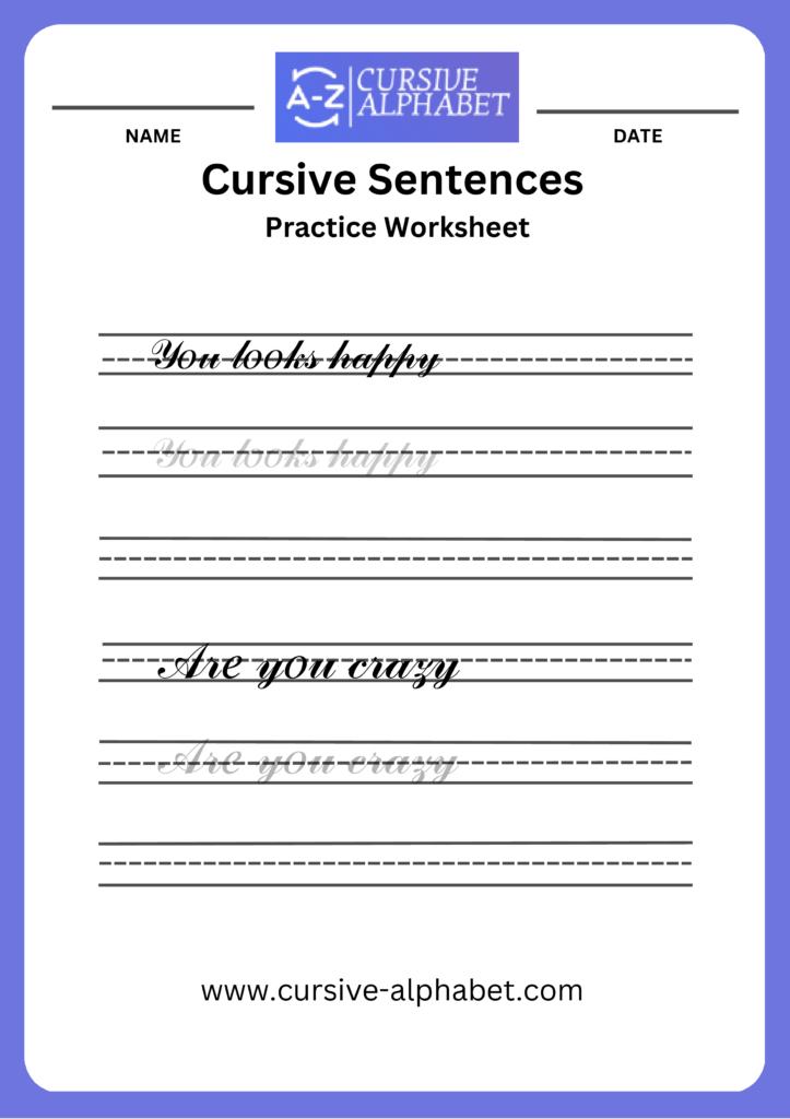 Cursive Sentence worksheet 10