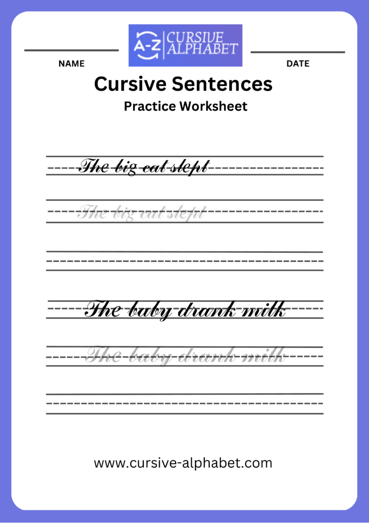 Cursive Sentence worksheet 3