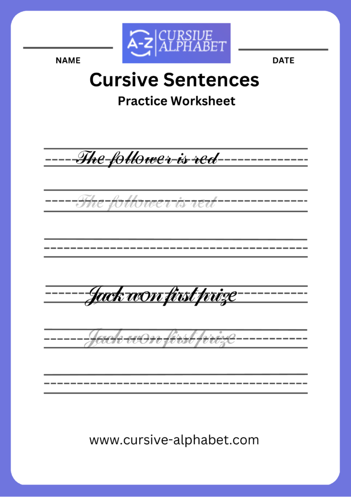 Cursive Sentence worksheet 5