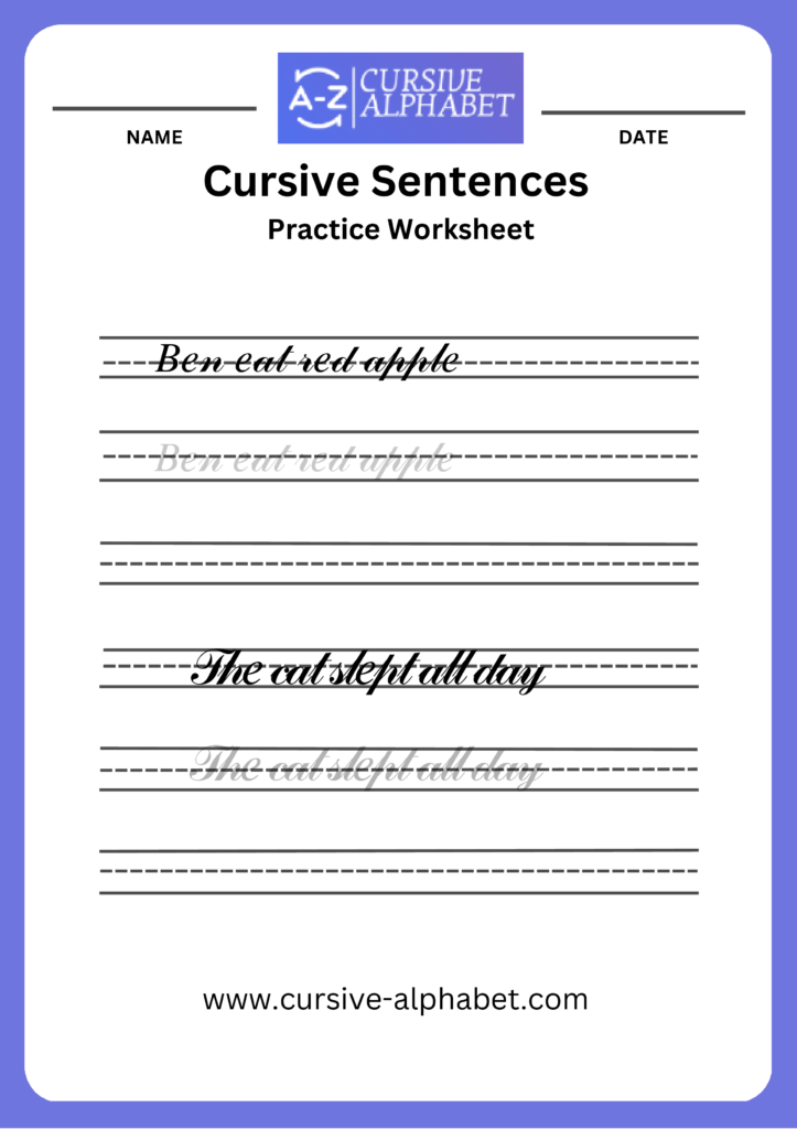 Cursive Sentence worksheet 6