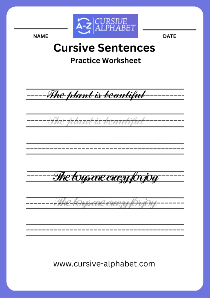 Cursive Sentence worksheet 8