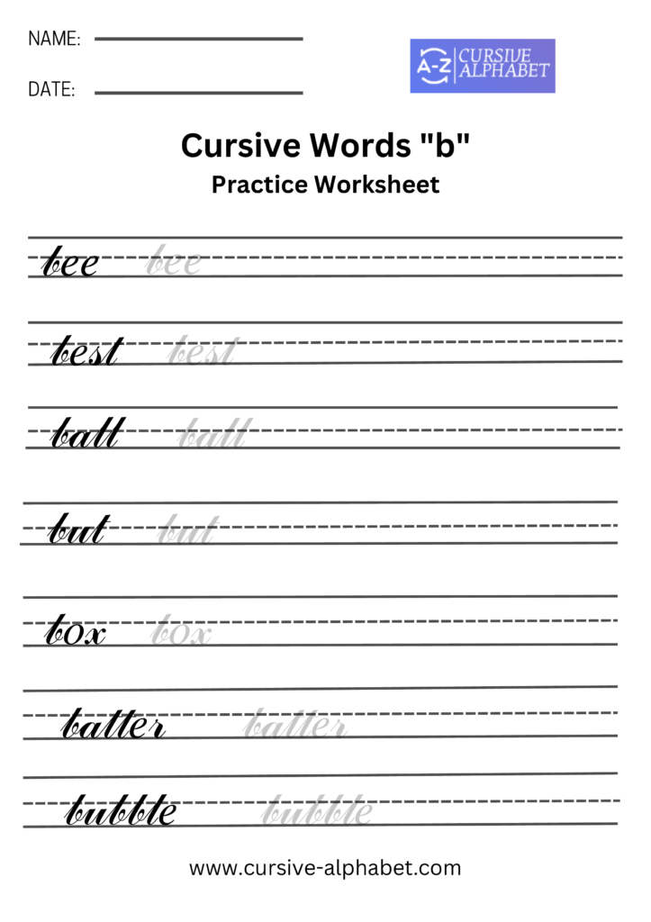 Cursive words and sentence worksheet b